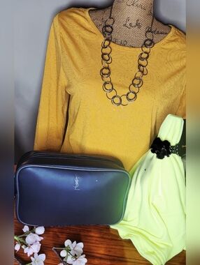 Yves Saint Laurent Black Logo Cosmetic Pouch, Enamel Flower Bracelet & Necklace